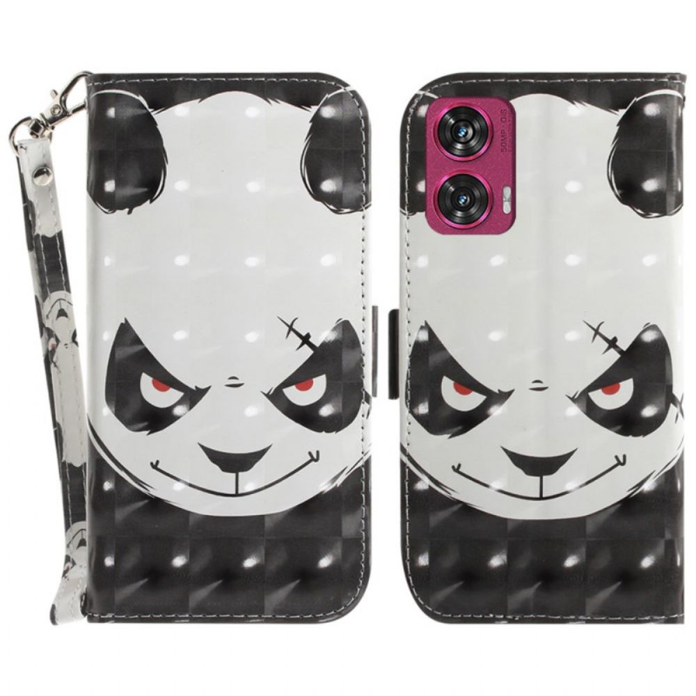 Lederhüllen Motorola Edge 50 Fusion Wütender Panda Mit Riemen