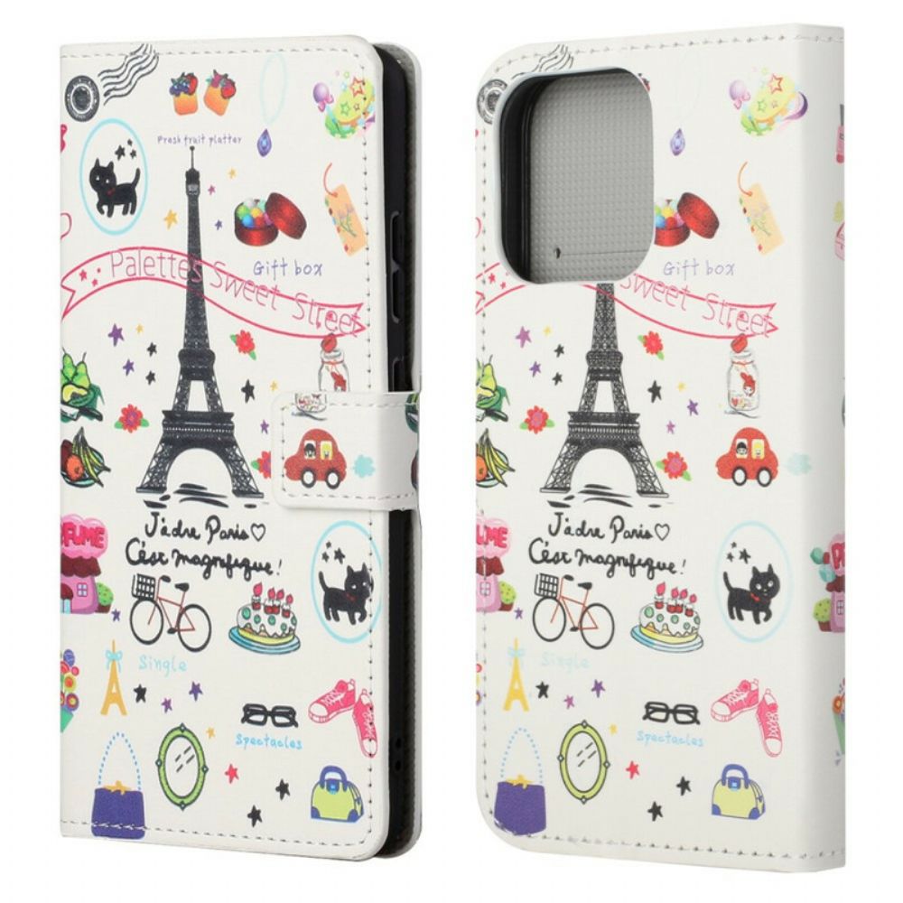 Flip Case Für iPhone 13 Ich Liebe Paris