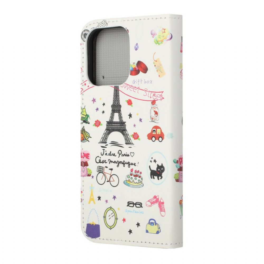 Flip Case Für iPhone 13 Ich Liebe Paris