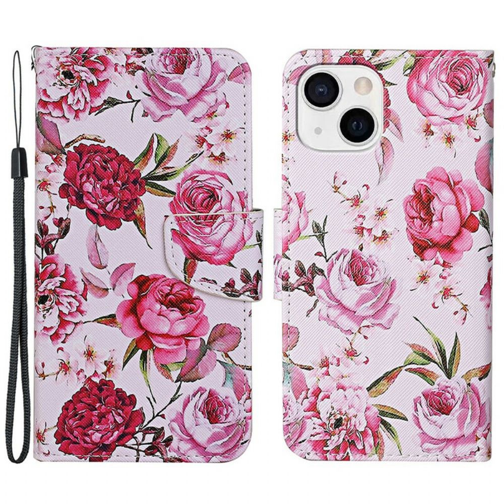 Flip Case Für iPhone 13 Meisterhafte Blumen Mit Riemen