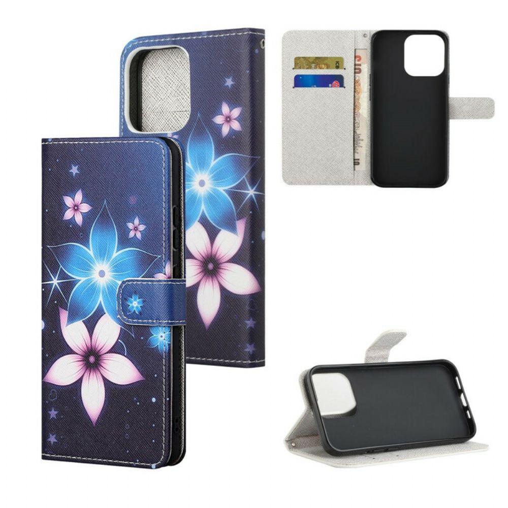 Flip Case Für iPhone 13 Mit Kordel Mondriemenblumen