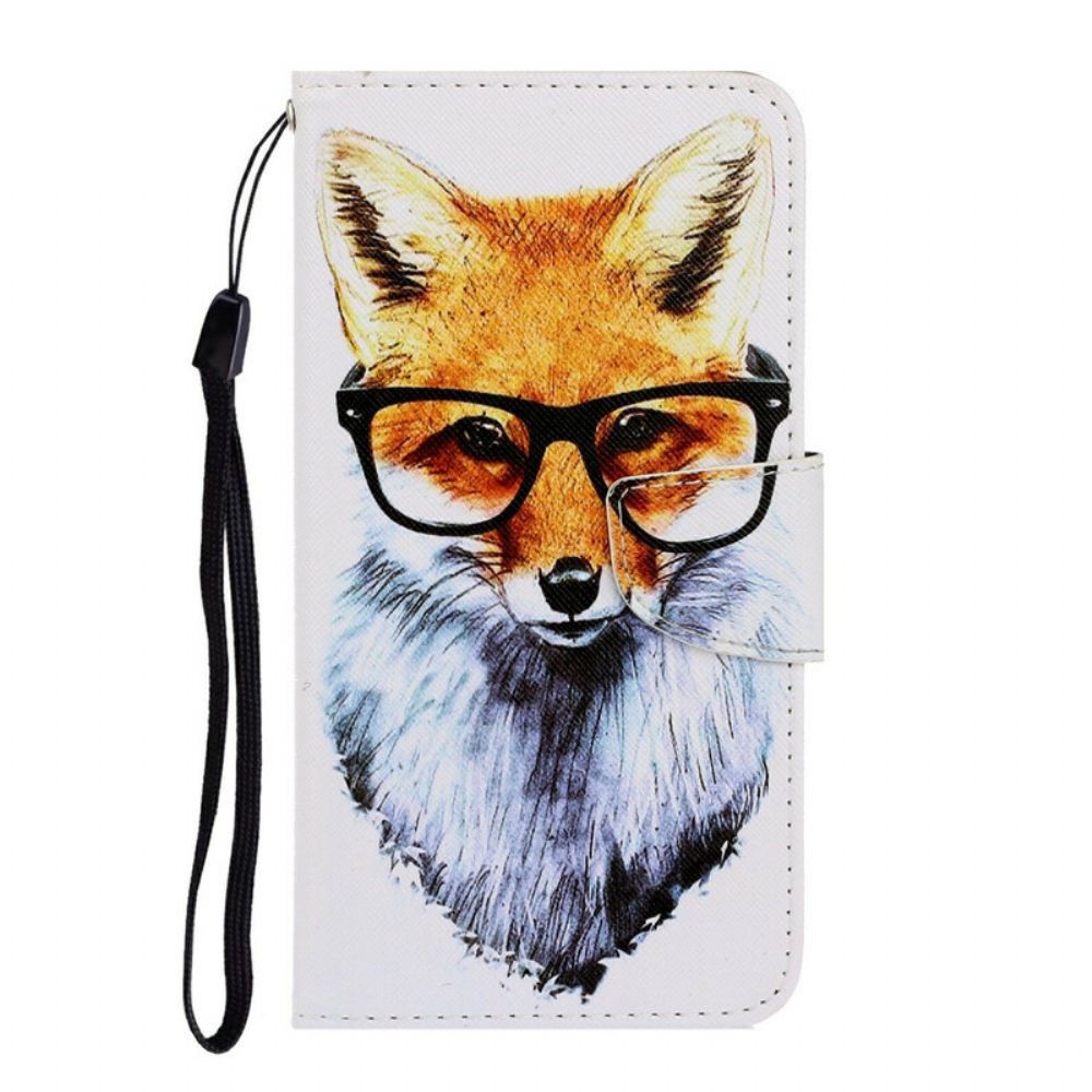 Flip Case Für iPhone 13 Mit Kordel Smart Fox Mit Riemen