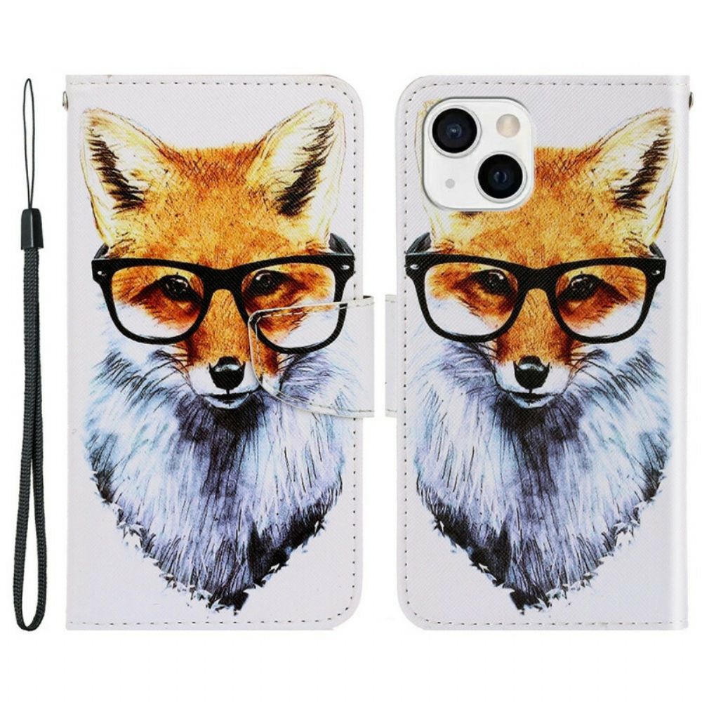 Flip Case Für iPhone 13 Mit Kordel Smart Fox Mit Riemen