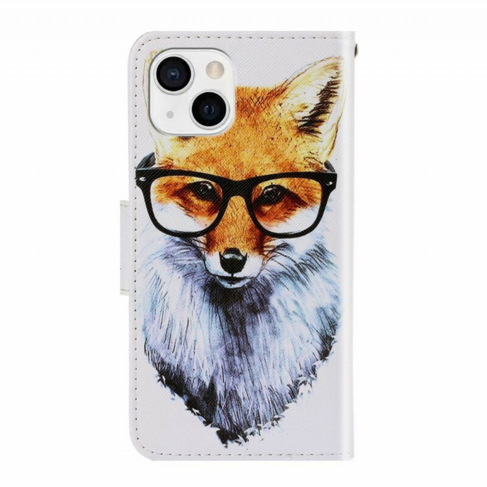 Flip Case Für iPhone 13 Mit Kordel Smart Fox Mit Riemen