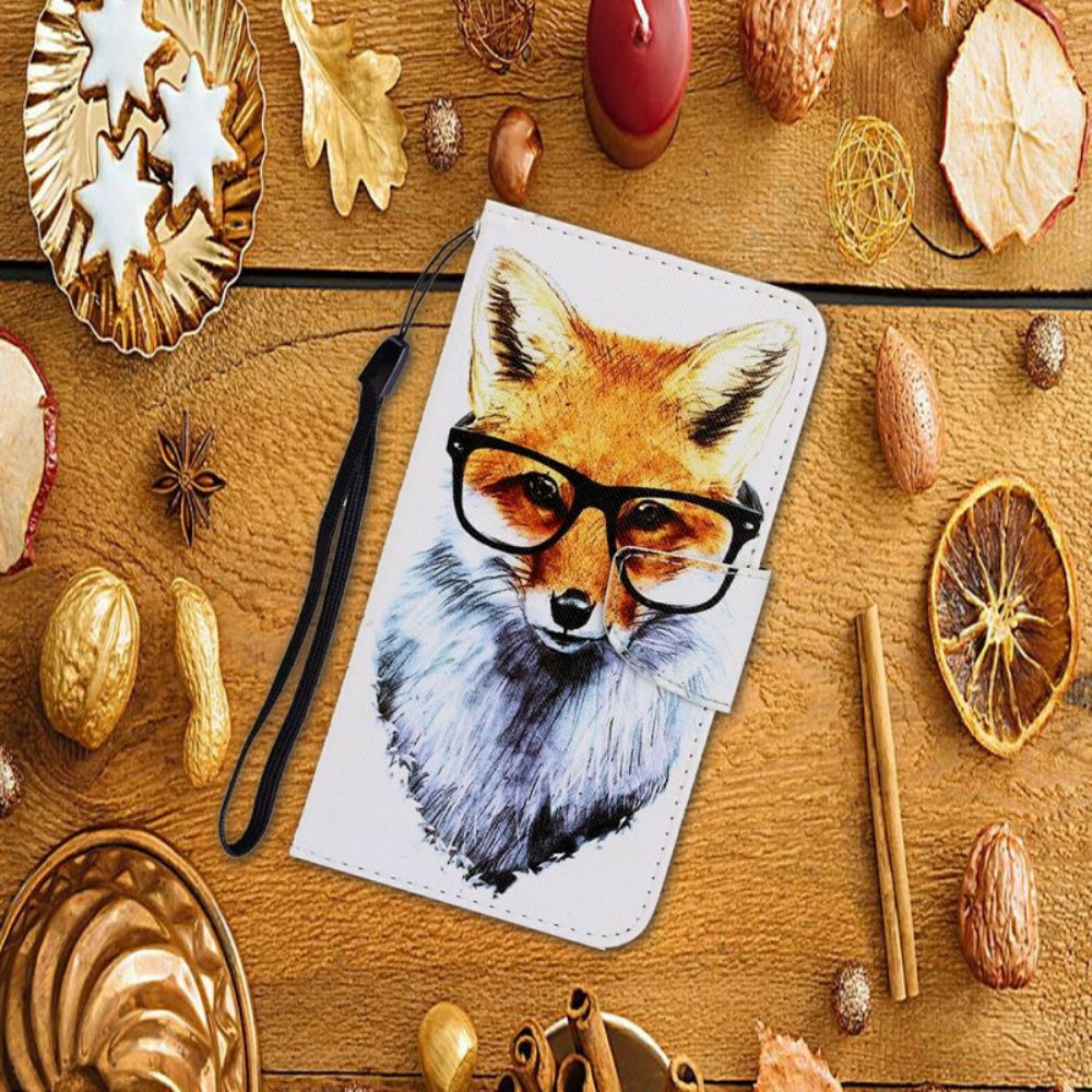 Flip Case Für iPhone 13 Mit Kordel Smart Fox Mit Riemen