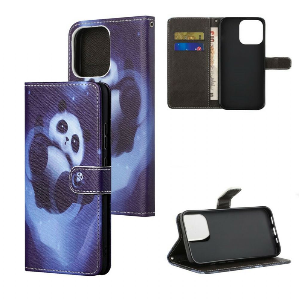 Flip Case Für iPhone 13 Panda-weltraum