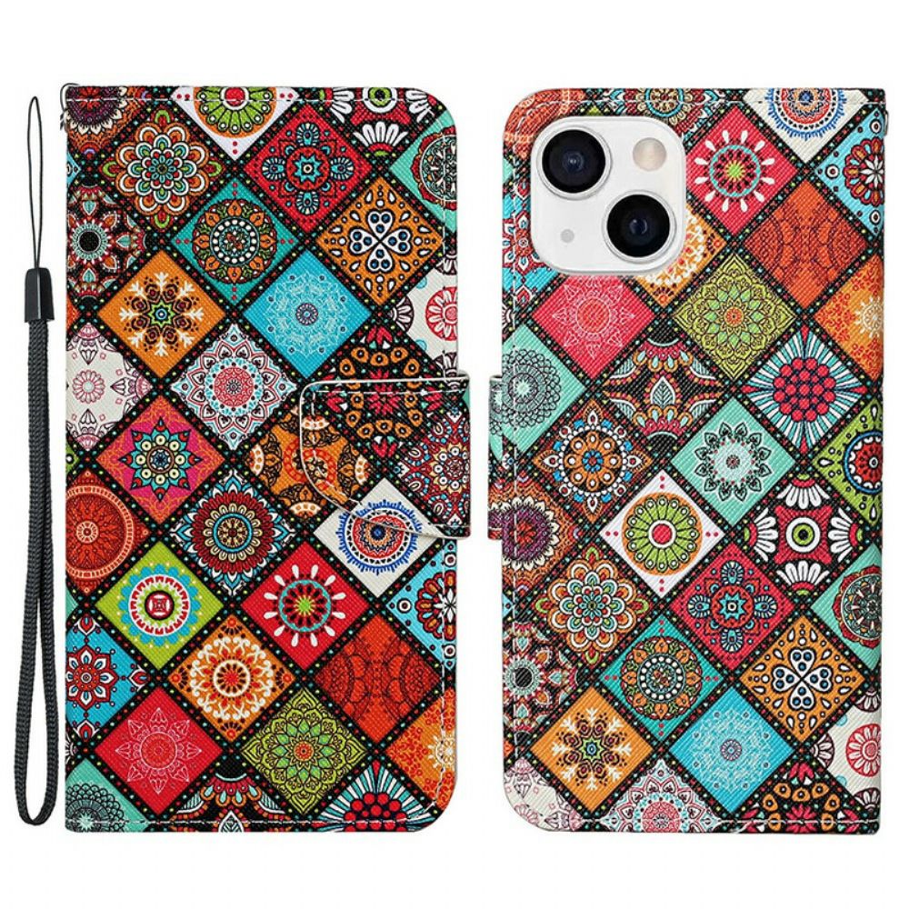 Flip Case Für iPhone 13 Patchwork-mandalas Mit Lanyard