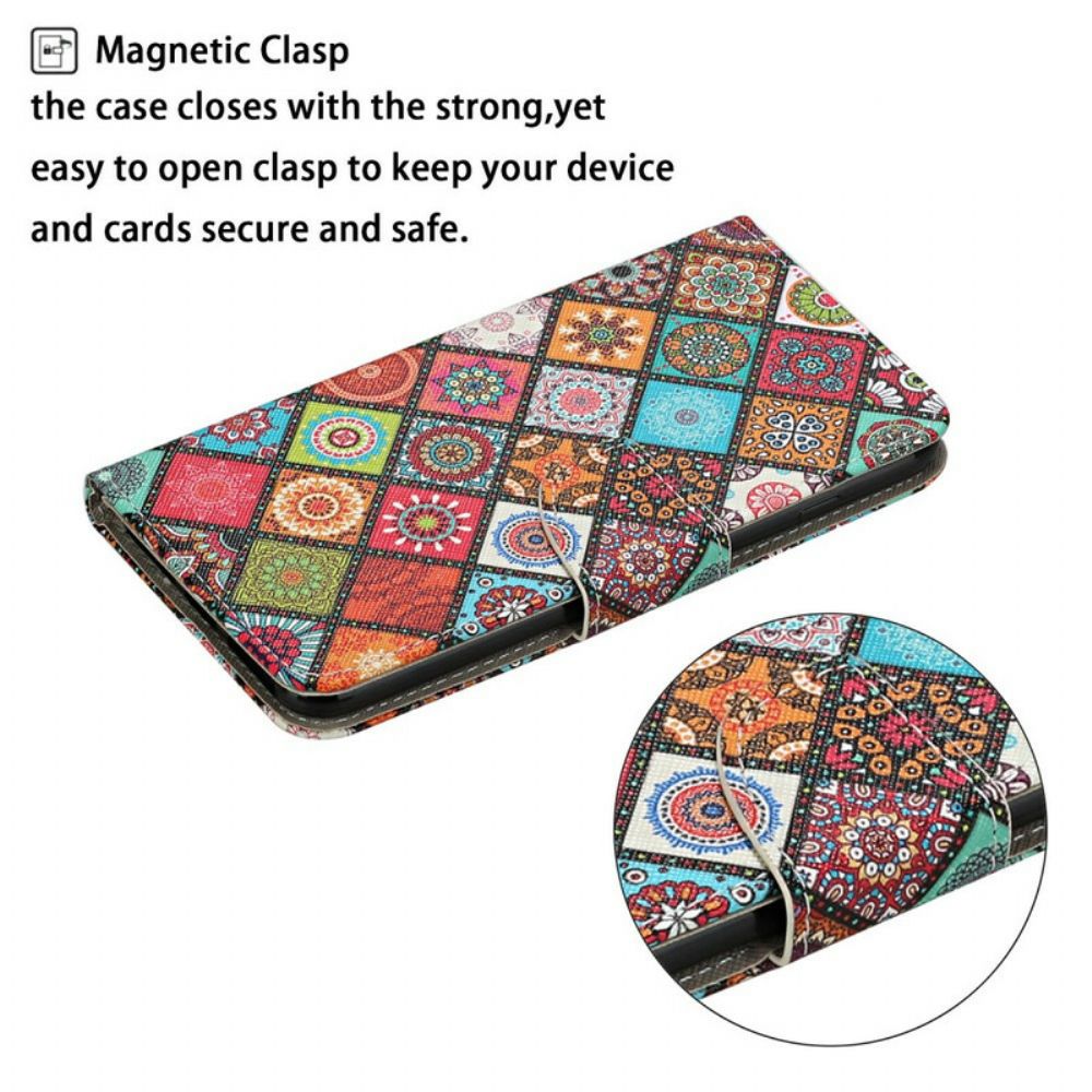 Flip Case Für iPhone 13 Patchwork-mandalas Mit Lanyard