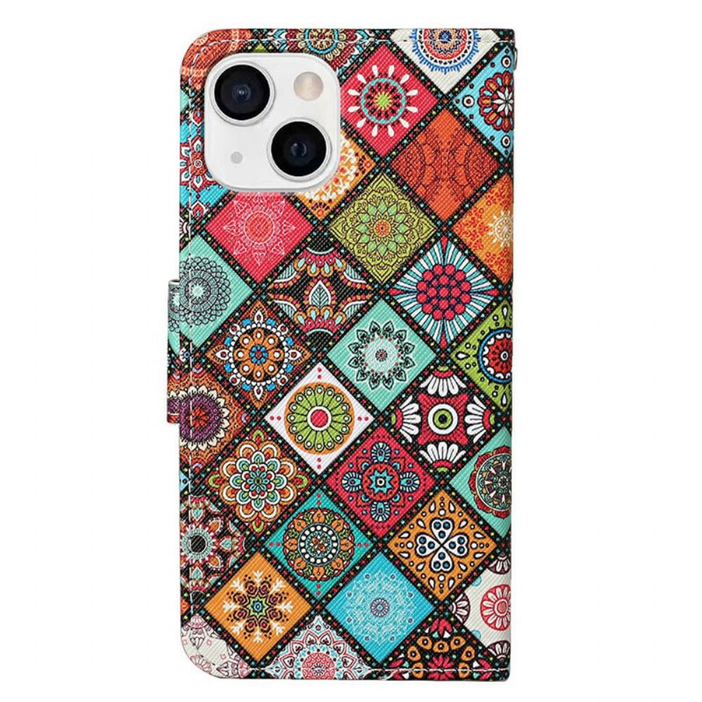 Flip Case Für iPhone 13 Patchwork-mandalas Mit Lanyard