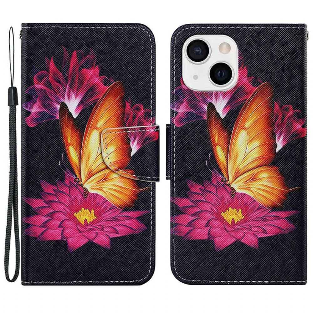 Flip Case Für iPhone 13 Schmetterling Und Lotus