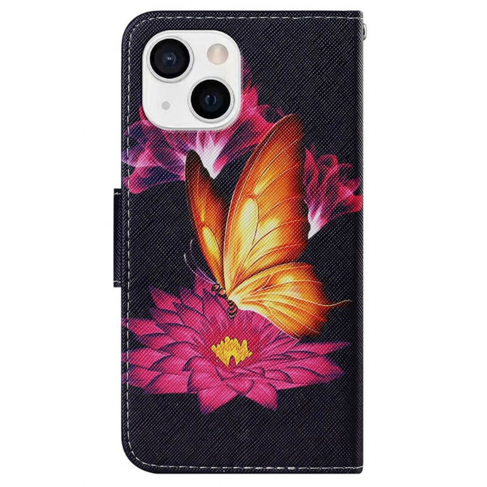 Flip Case Für iPhone 13 Schmetterling Und Lotus