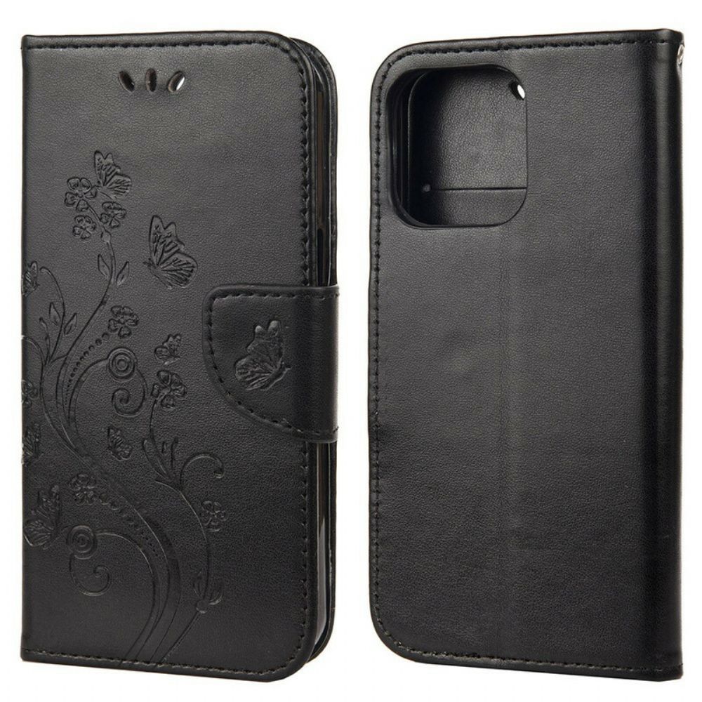 Flip Case Für iPhone 13 Schmetterlinge Und Blumen