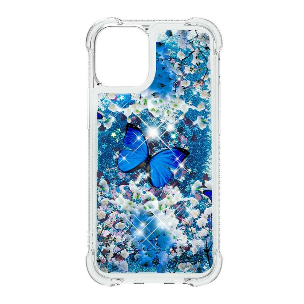 Handyhülle Für iPhone 13 Blaue Glitzerschmetterlinge