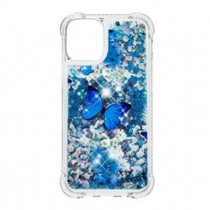 Handyhülle Für iPhone 13 Blaue Glitzerschmetterlinge