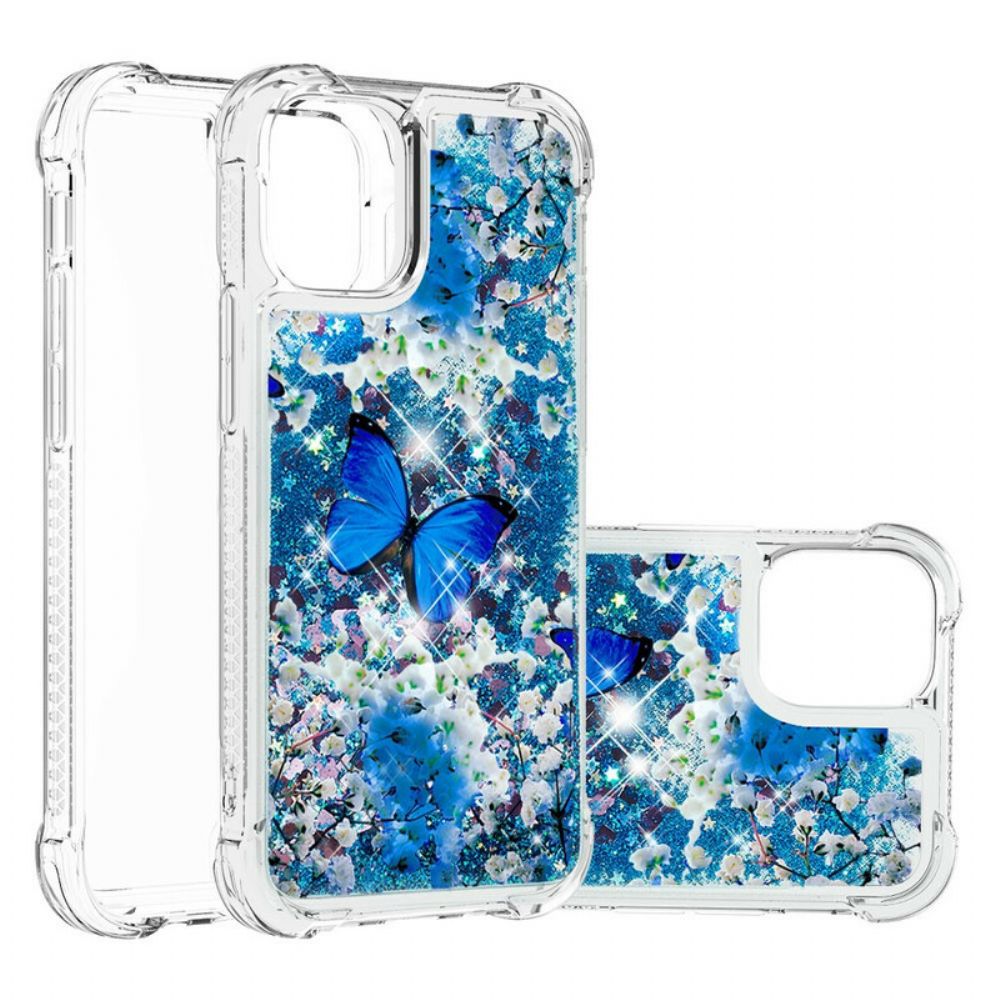 Handyhülle Für iPhone 13 Blaue Glitzerschmetterlinge