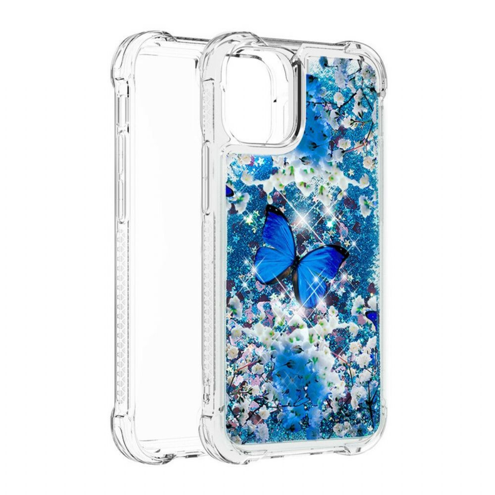 Handyhülle Für iPhone 13 Blaue Glitzerschmetterlinge