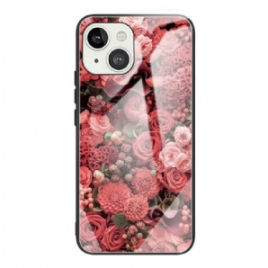 Handyhülle Für iPhone 13 Rosa Blumen Aus Gehärtetem Glas