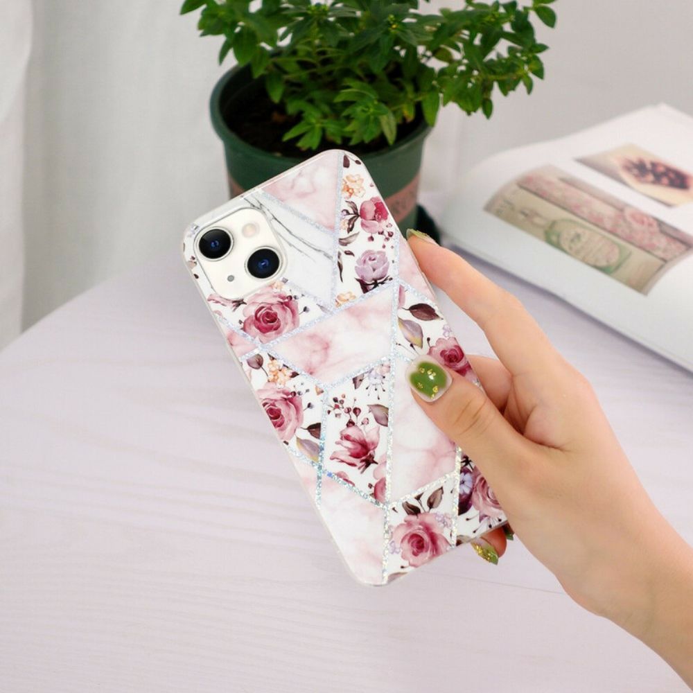 Hülle Für iPhone 13 Marmorierte Blumen