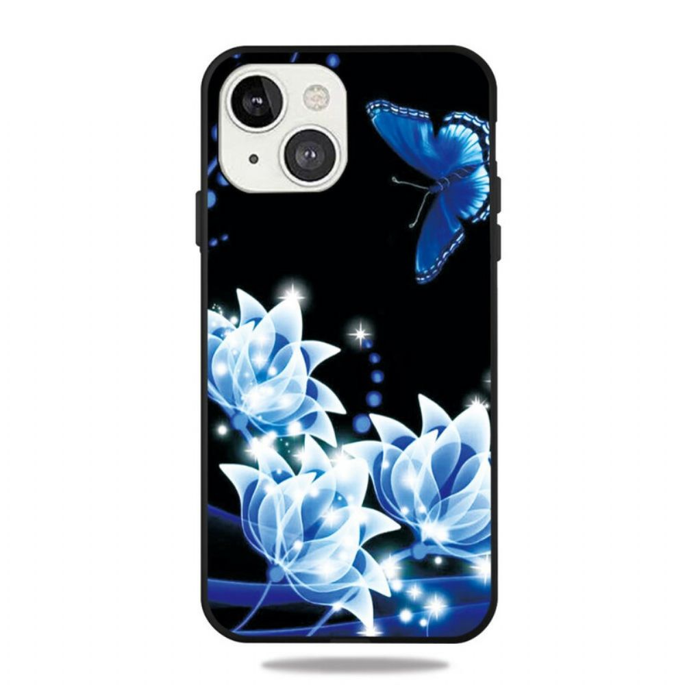 Hülle Für iPhone 13 Schmetterling Und Blaue Blumen