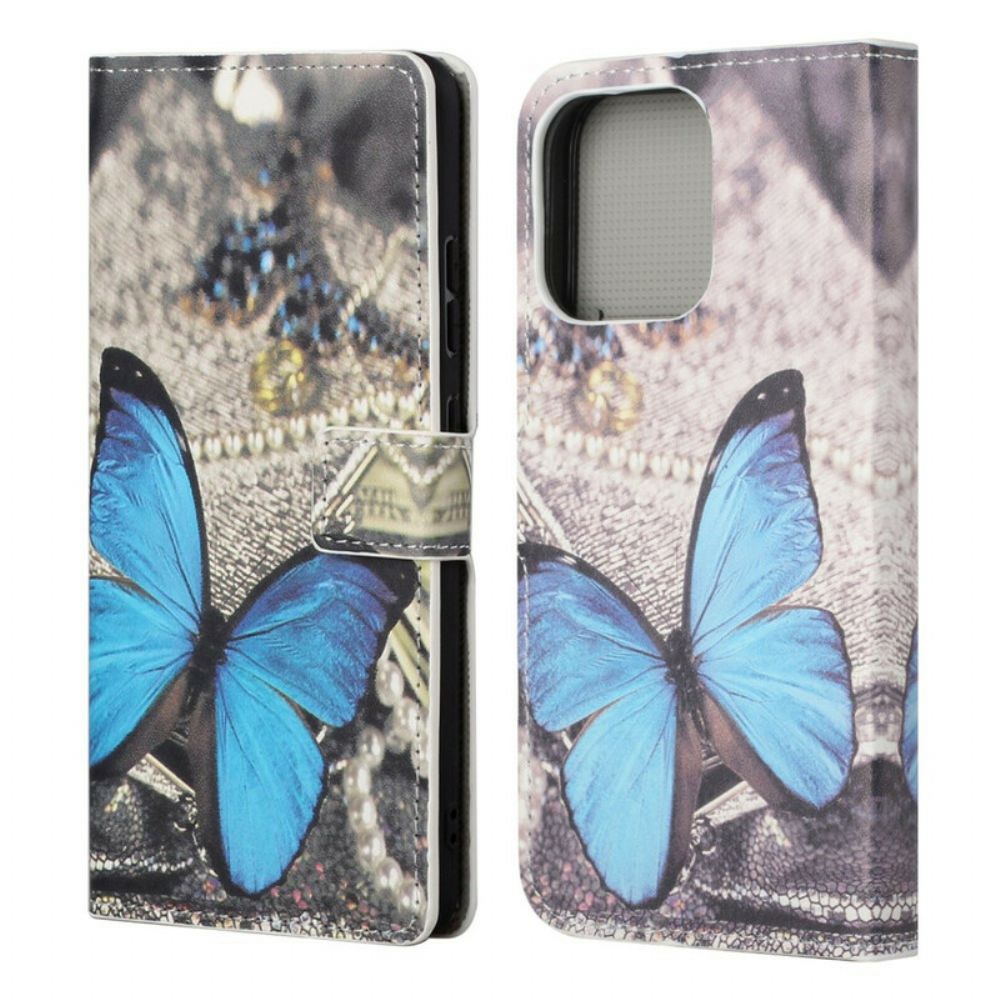 Lederhüllen Für iPhone 13 Blauer Schmetterling