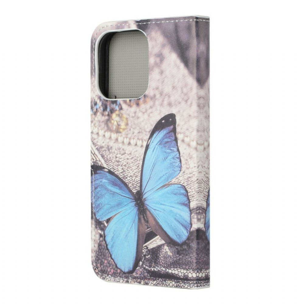 Lederhüllen Für iPhone 13 Blauer Schmetterling