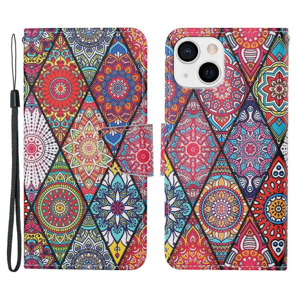 Lederhüllen Für iPhone 13 Patchwork Mit Lanyard