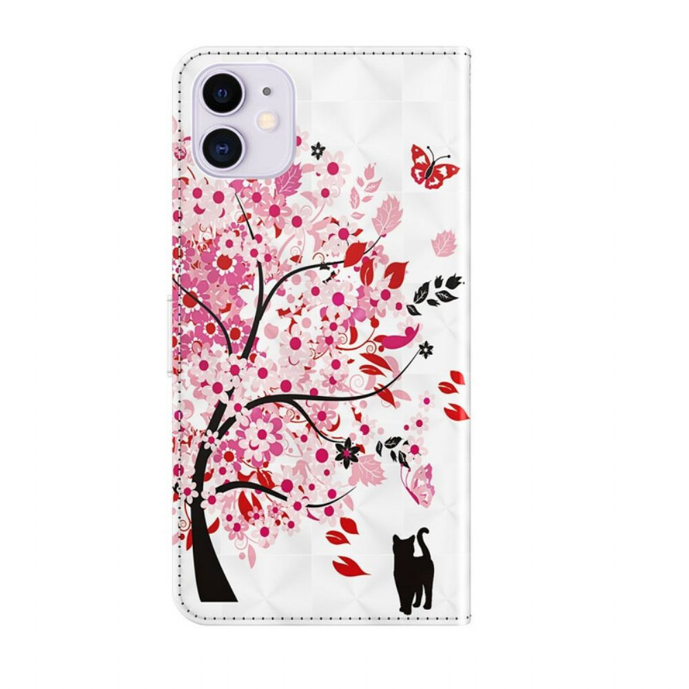 Lederhüllen Für iPhone 13 Rosa Baum Und Schwarze Katze