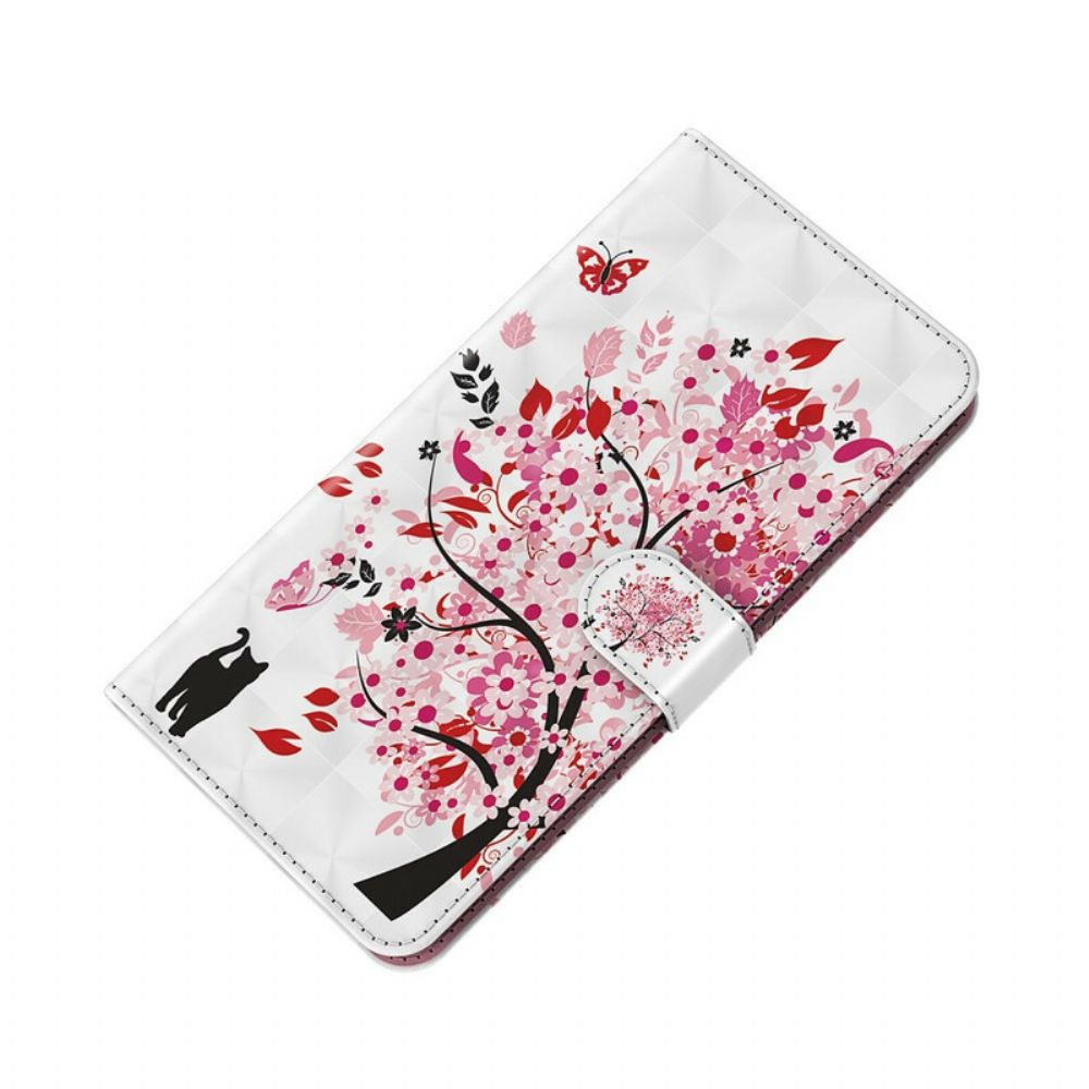 Lederhüllen Für iPhone 13 Rosa Baum Und Schwarze Katze