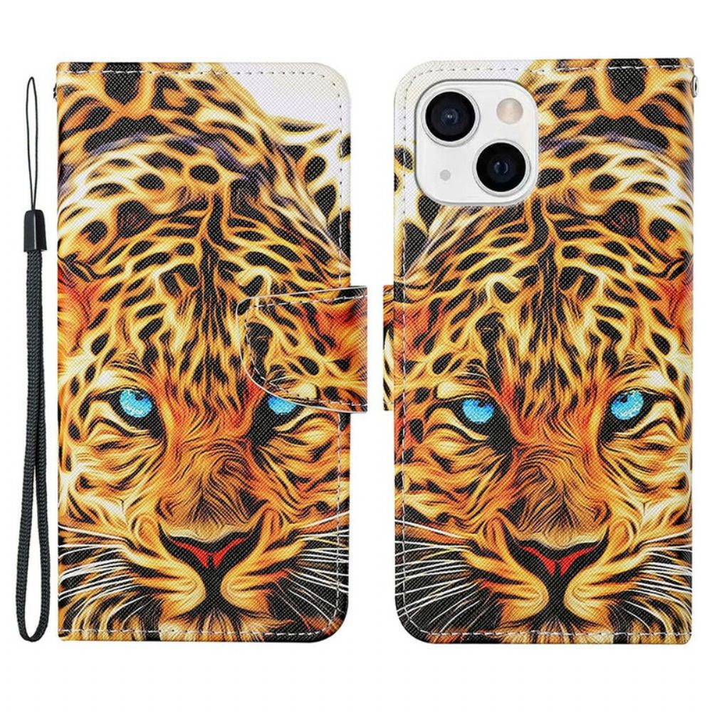 Lederhüllen Für iPhone 13 Tiger Mit Lanyard