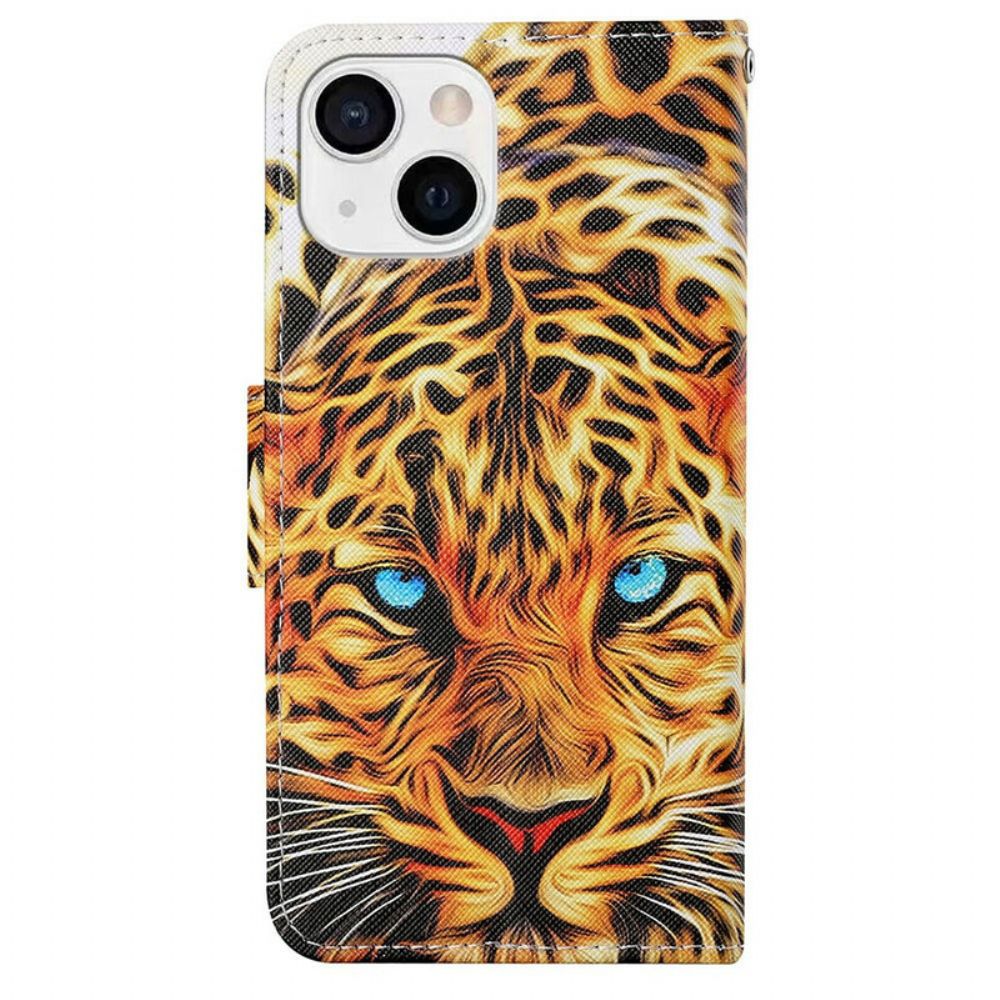 Lederhüllen Für iPhone 13 Tiger Mit Lanyard