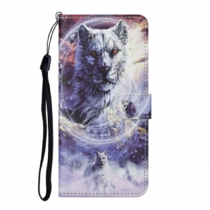 Lederhüllen Für iPhone 13 Wolf Im Winter Mit Lanyard