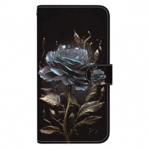 Lederhüllen Für Oppo Reno 12f 5g Schwarze Rose Mit Riemen