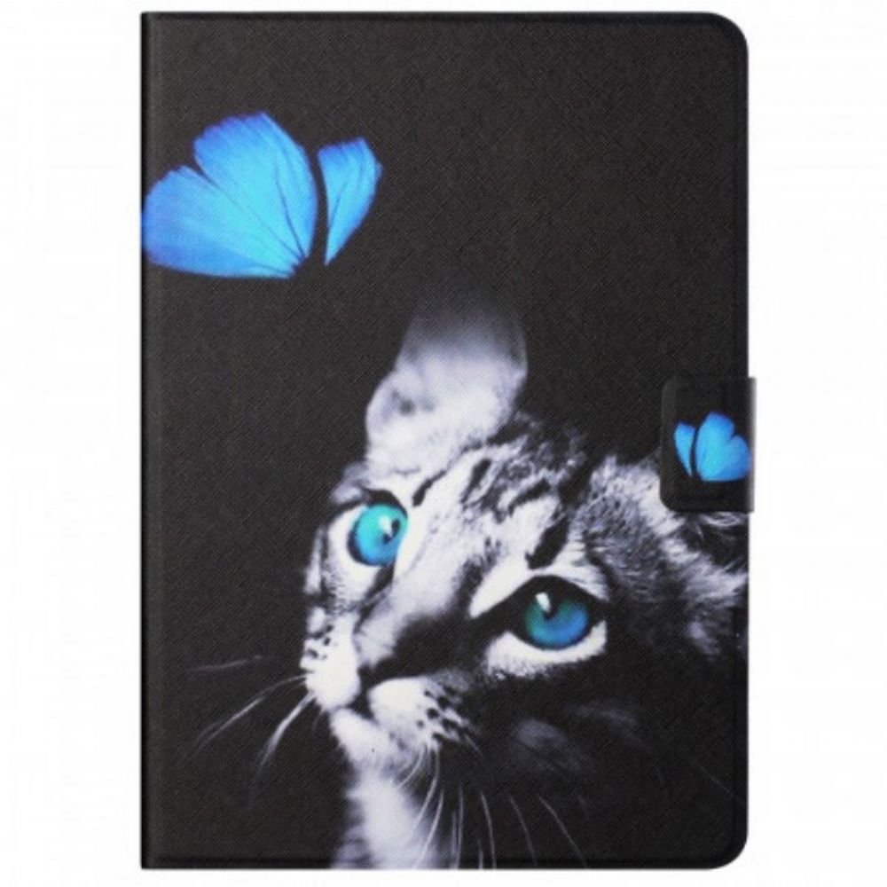 Lederhüllen Für Samsung Galaxy Tab A8 (2024) Blaue Katze Und Schmetterling