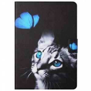 Lederhüllen Für Samsung Galaxy Tab A8 (2024) Blaue Katze Und Schmetterling