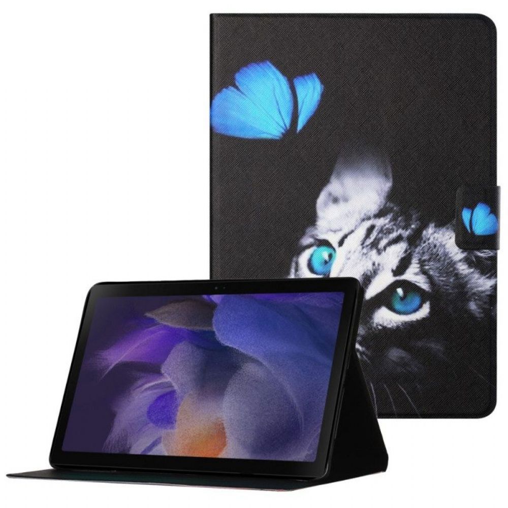 Lederhüllen Für Samsung Galaxy Tab A8 (2024) Blaue Katze Und Schmetterling