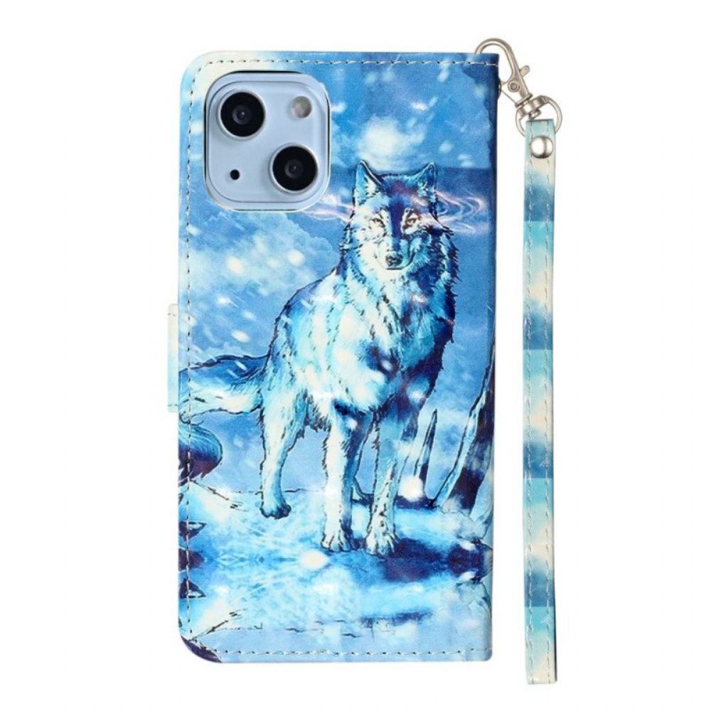 Flip Case Für iPhone 15 Plus Mit Kordel 3d-wolf Mit Riemen