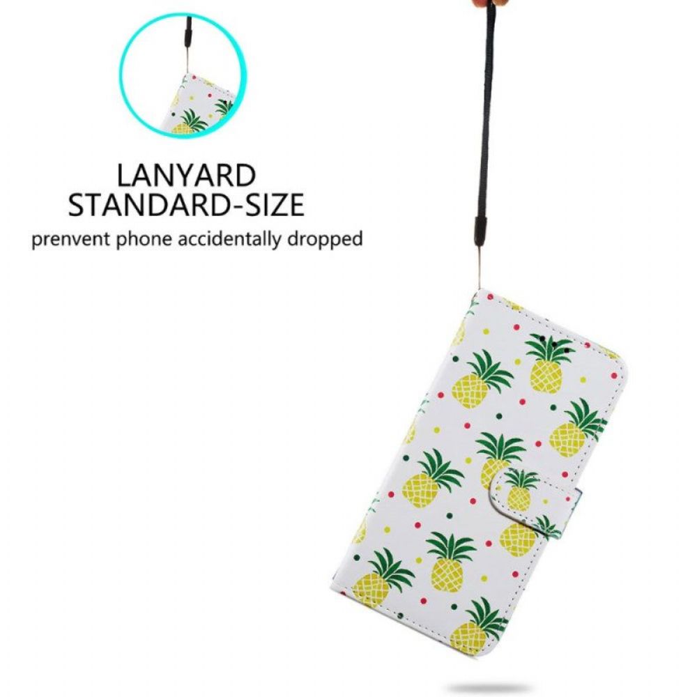 Flip Case Für iPhone 15 Plus Mit Kordel Ananas Mit Riemen