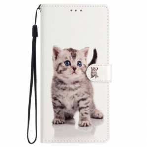 Flip Case Für iPhone 15 Plus Mit Kordel Kleine Katze Mit Riemen