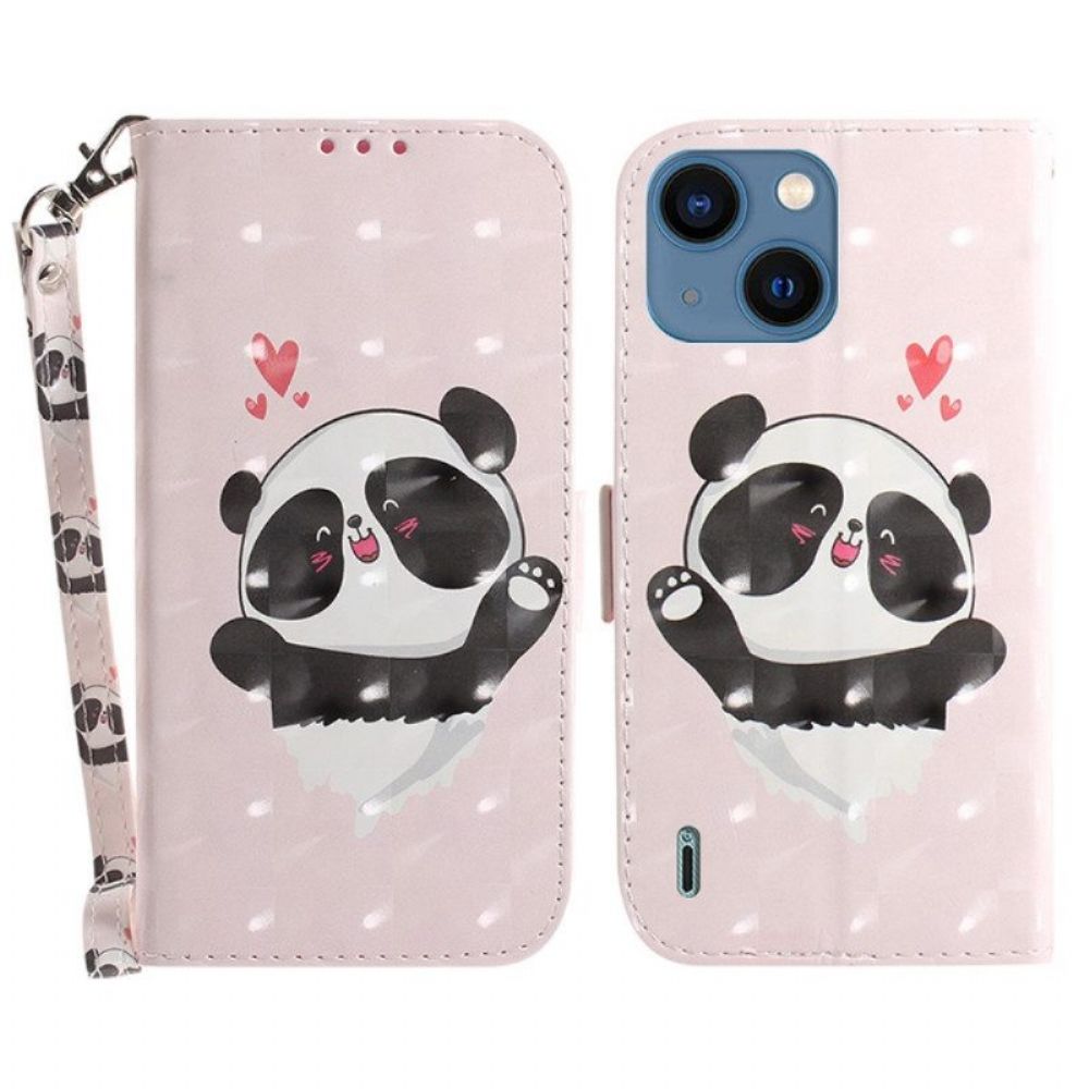 Flip Case Für iPhone 15 Plus Mit Kordel Panda Love Mit Riemen