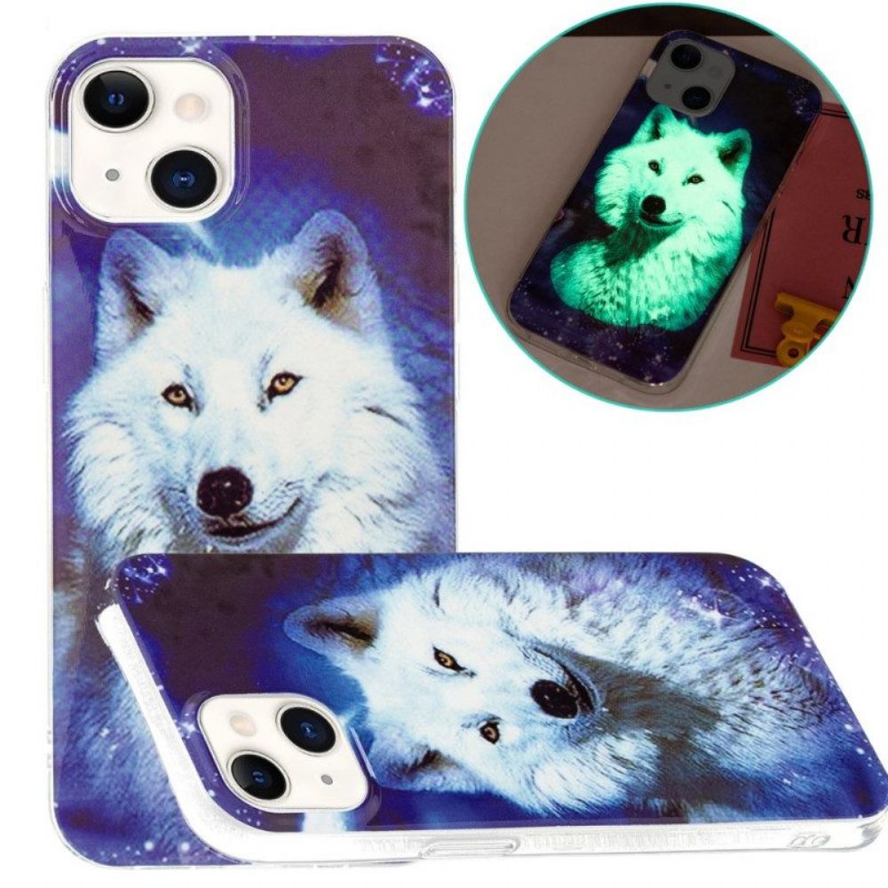 Hülle Für iPhone 15 Plus Fluoreszierender Weißer Wolf