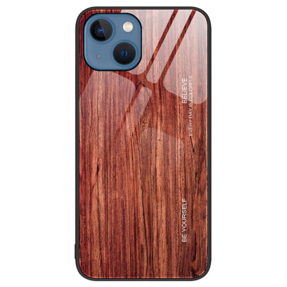 Hülle Für iPhone 15 Plus Holzdesign Aus Gehärtetem Glas