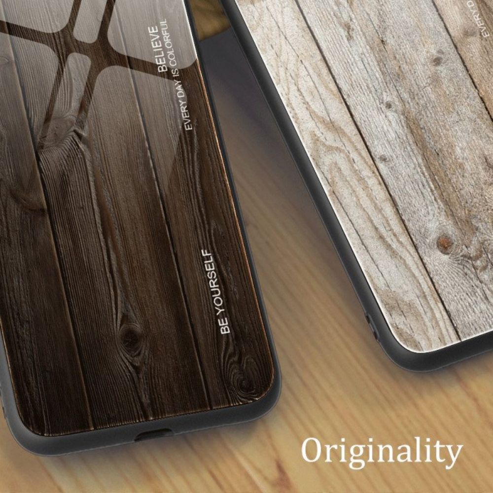 Hülle Für iPhone 15 Plus Holzdesign Aus Gehärtetem Glas