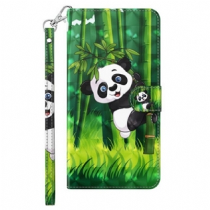 Lederhüllen Für iPhone 15 Plus Mit Kordel 3d-bambus-panda Mit Riemen