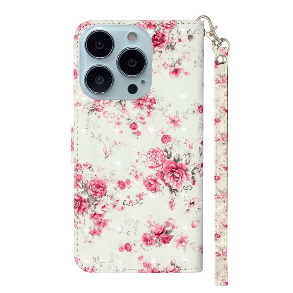 Flip Case Für iPhone 13 Pro Max Mit Kordel Blumen Lichtpunkte Mit Riemen