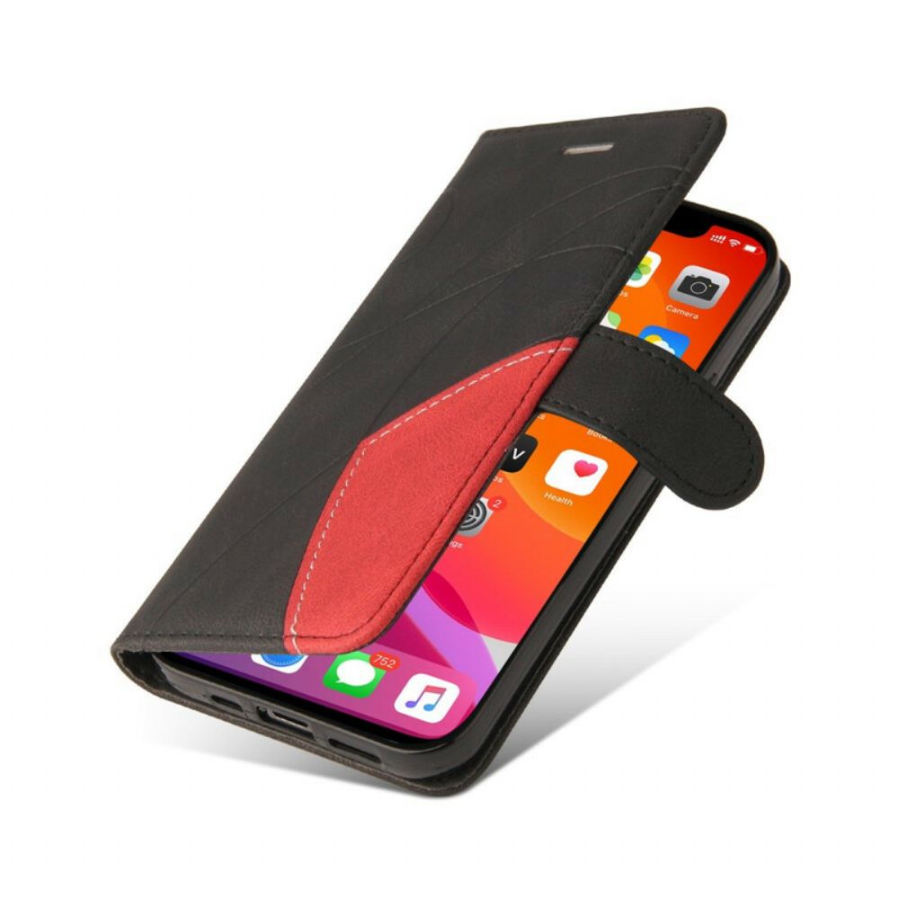 Flip Case Für iPhone 13 Pro Max Signatur Zweifarbiges Kunstleder