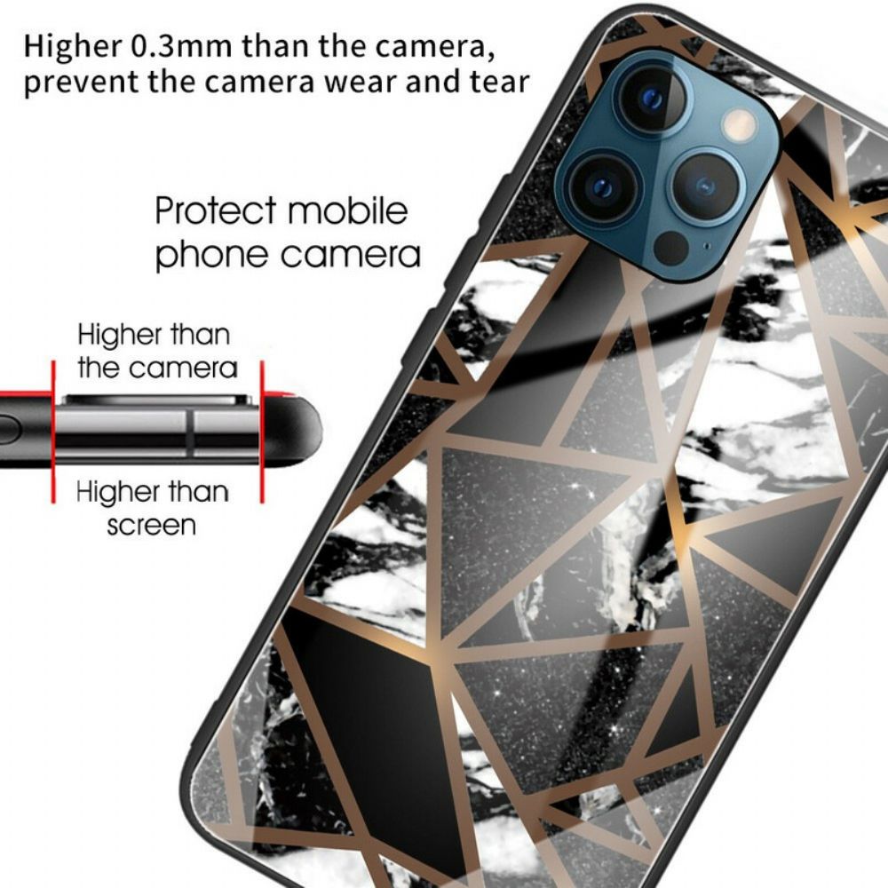 Hülle Für iPhone 13 Pro Max Geometrie Marmor Gehärtetes Glas