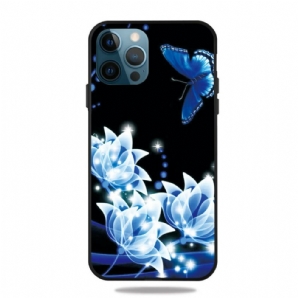 Hülle Für iPhone 13 Pro Max Schmetterling Und Blaue Blumen