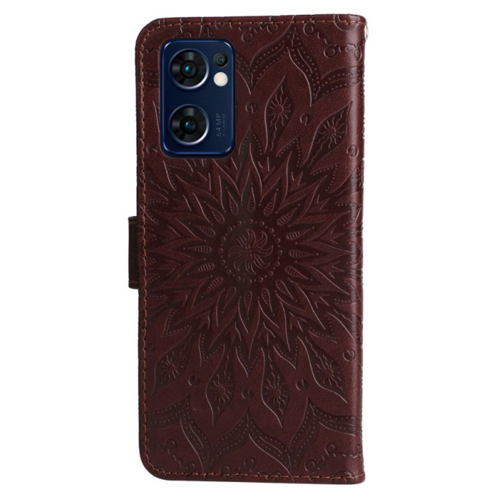 Flip Case Für Oppo Find X5 Lite Mit Kordel Sonnenriemen-mandala