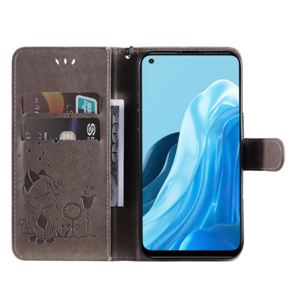 Flip Case Für Oppo Find X5 Lite Mit Kordel Tanga Katzen Und Bienen