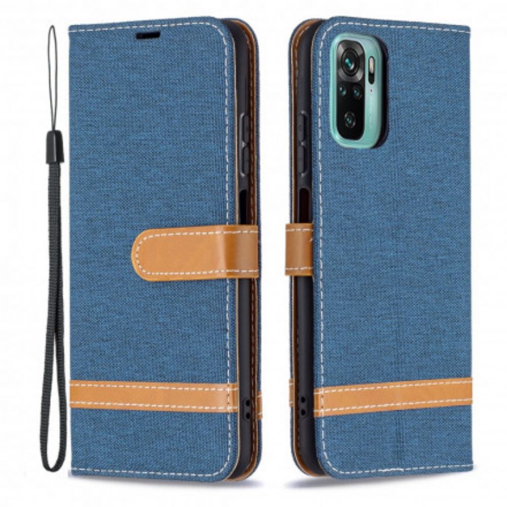 Flip Case Für Xiaomi Redmi Note 10 / 10S Mit Kordel Armband In Stoff- Und Lederoptik